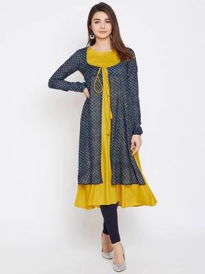 Yellow printed rayon ethnic-kurtis 2