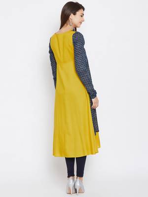 Yellow printed rayon ethnic-kurtis 3