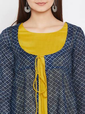 Yellow printed rayon ethnic-kurtis 5
