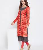 Dark-grey printed rayon ethnic-kurtis