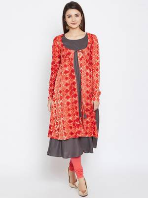 Dark-grey printed rayon ethnic-kurtis 2