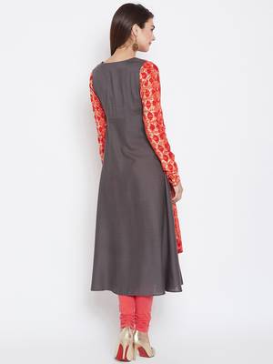 Dark-grey printed rayon ethnic-kurtis 3