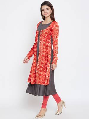 Dark-grey printed rayon ethnic-kurtis 4
