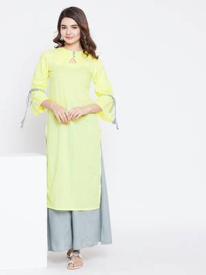 Yellow plain rayon ethnic-kurtis 1