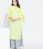 Yellow plain rayon ethnic-kurtis