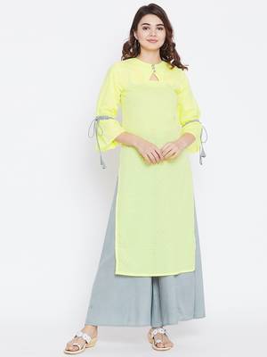 Yellow plain rayon ethnic-kurtis 2