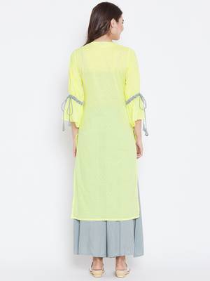 Yellow plain rayon ethnic-kurtis 3