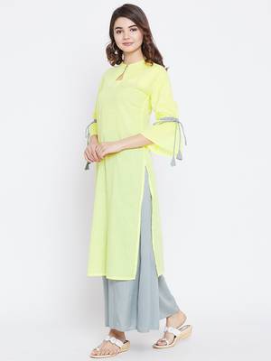 Yellow plain rayon ethnic-kurtis 4