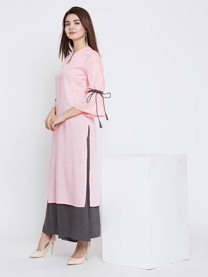 Light-pink plain rayon ethnic-kurtis 1