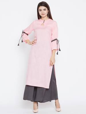 Light-pink plain rayon ethnic-kurtis 2
