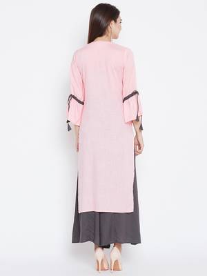 Light-pink plain rayon ethnic-kurtis 3
