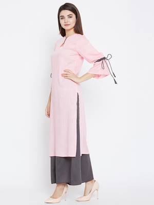 Light-pink plain rayon ethnic-kurtis 4