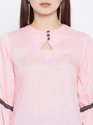 Light-pink plain rayon ethnic-kurtis 5