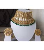 Green Kundan With Shell Pearls And Precious Stone Choker Set