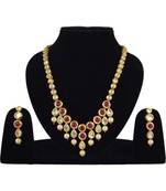 Kundan With Embellished Pearl And Red Gemstone Necklace Set