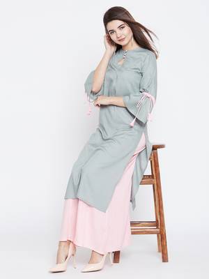 Grey plain rayon ethnic-kurtis 1