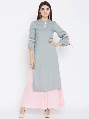 Grey plain rayon ethnic-kurtis 2