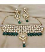 Green Gold Tone Kundan And Onyx Choker Set