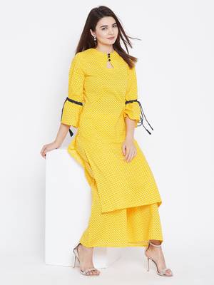 Light-yellow printed rayon ethnic-kurtis 1