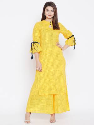 Light-yellow printed rayon ethnic-kurtis 2