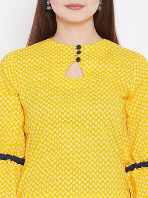 Light-yellow printed rayon ethnic-kurtis 5