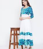 White printed rayon long-kurtis