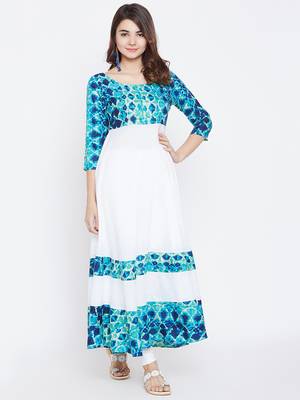 White printed rayon long-kurtis 2