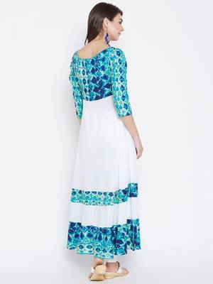 White printed rayon long-kurtis 3