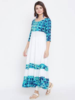 White printed rayon long-kurtis 4