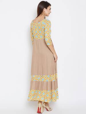 Beige printed rayon long-kurtis 3