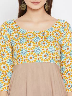 Beige printed rayon long-kurtis 5