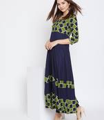 Navy-blue printed rayon long-kurtis