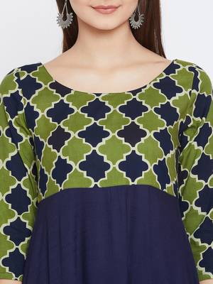 Navy-blue printed rayon long-kurtis 5