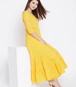 Yellow printed cotton long-kurtis