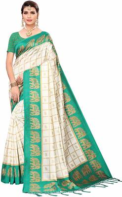 Light green printed cotton silk saree with blouse 1