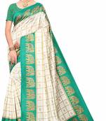 Light green printed cotton silk saree with blouse