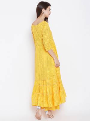 Yellow printed cotton long-kurtis 3
