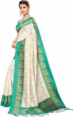 Light green printed cotton silk saree with blouse 4