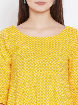 Yellow printed cotton long-kurtis 5