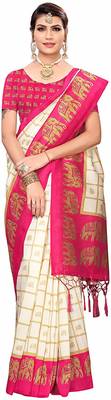 Pink printed cotton silk saree with blouse 2
