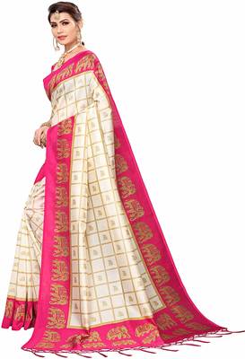 Pink printed cotton silk saree with blouse 3