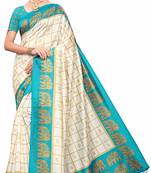Sky blue printed cotton silk saree with blouse