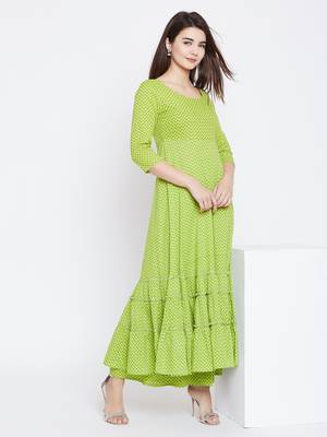Green printed cotton long-kurtis 1