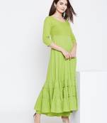 Green printed cotton long-kurtis
