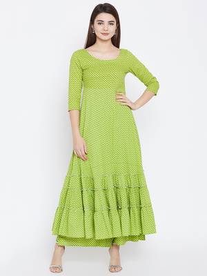 Green printed cotton long-kurtis 2
