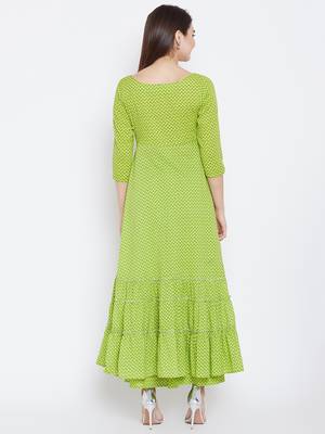 Green printed cotton long-kurtis 3