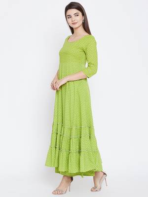 Green printed cotton long-kurtis 4