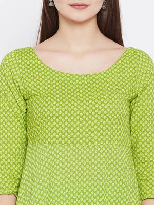 Green printed cotton long-kurtis 5