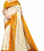Yellow printed cotton silk saree with blouse