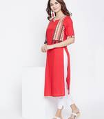 Red printed rayon long-kurtis